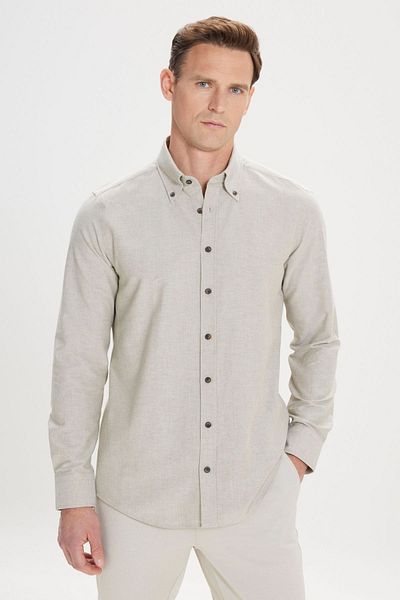 ALTINYILDIZ CLASSICS Ανδρικό Χακί Slim Fit Slim Fit Collar Cotton Oxford πουκάμισο