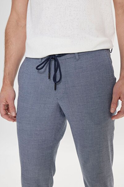 ALTINYILDIZ CLASSICS Erkek Lacivert Slim Fit Dar Kesim Yan Cepli Beli Bağlamalı Desenli Pantolon