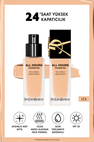Yves Saint Laurent All Hours Tüm Gün Süren Işıltılı Mat Bitişli Fondöten Lc5 ...