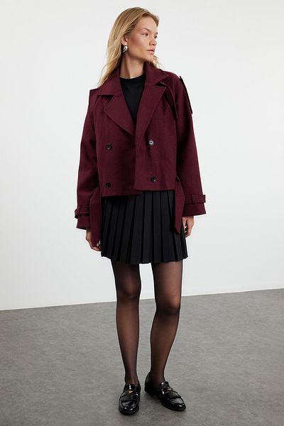 Trendyol Collection Bordeauxroter Oversize-Mantel mit Stempelmuster - Weich strukturiert, saisonal Twoaw25kb00049