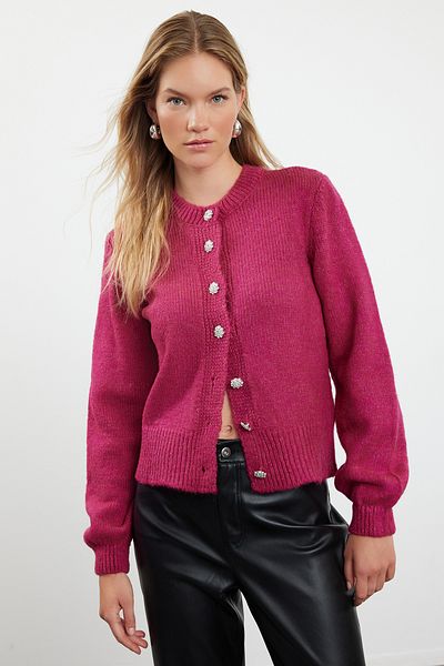 Trendyol Collection Жилетка от плетиво Fuchsia Jewel - мека текстура, визия на сако с копчета Twoaw21Hi0034
