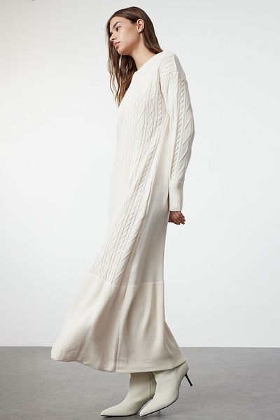 Trendyol Modest Gondozott szoknya és kőhajú kötött mintás kötöttáru ruha - TCTAW25EB00019