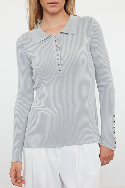 Trendyol Collection Thin Knitwear Gray Sweater - Button Detail, TWOAW25KZ00083