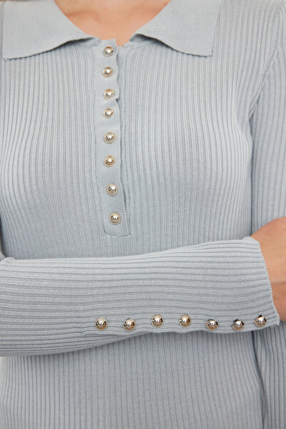 Trendyol Collection Thin Knitwear Gray Sweater - Button Detail, TWOAW25KZ00083