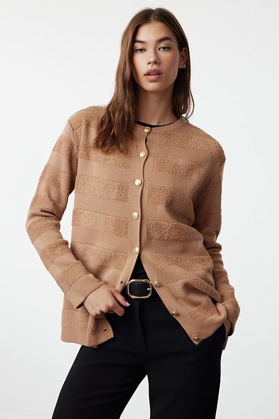 Trendyol Modest Ζακέτα με υφή μπεζ πλεκτό - Πετσέτα TCTAW25TH00014