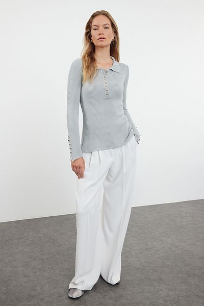 Trendyol Collection Thin Knitwear Gray Sweater - Button Detail, TWOAW25KZ00083