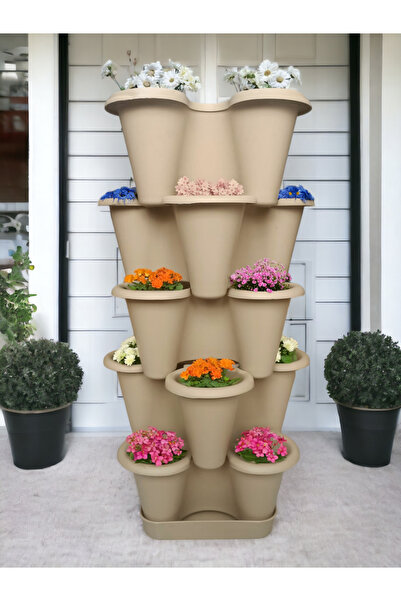 Simply Now 5 Katlı Şanslı Yonca Kule Saksı Seti (KREM)