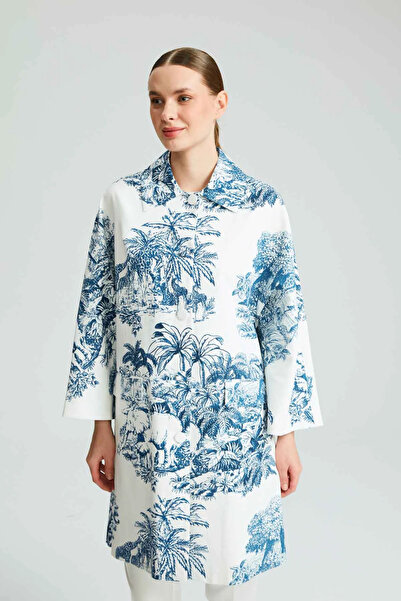 Gusto Patterned Cotton Kaftan - Blue