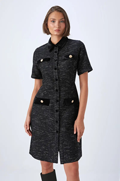 Gusto Φόρεμα με βελούδινο γιακά - Μαύρο