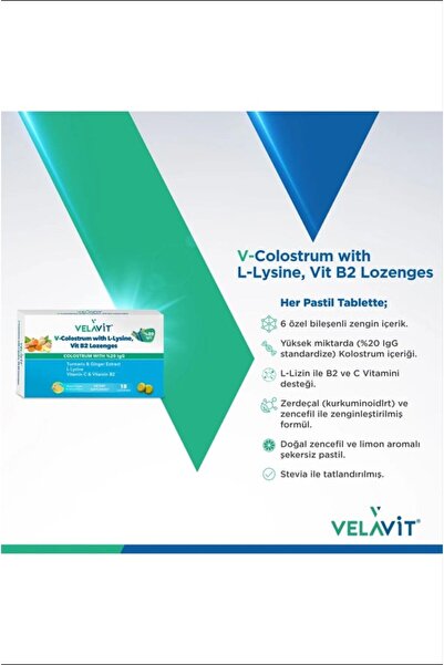 Velavit V-Colostrum L-Lysine, Vit B2 Lozenges 15 Pastil