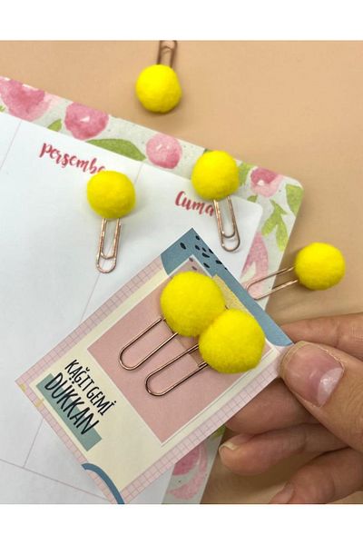 Kağıt Gemi Dükkan Yellow 2-pack Pompom Paper Clips