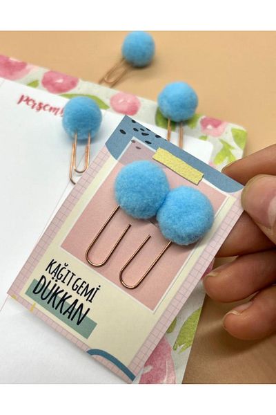 Kağıt Gemi Dükkan Blue 2-pack Pompom Paper Clips