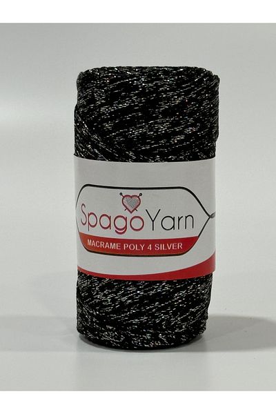 BALIM ÖRGÜ EVİ Spago Poly 4 - Ασημί Glitter Macrame Thread - 4No 270-2