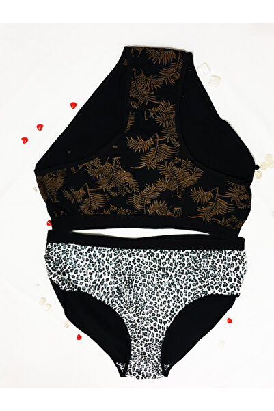 KEMSON Chiloți cu model cu talie înaltă - leopard și palmier, 2 bucăți bumbac pieptănat