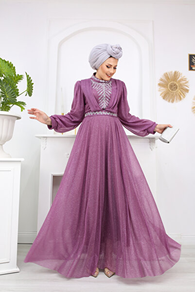 ECALAMODE Zarif Taş Detaylı Tesettür Özel Gün Abiyesi