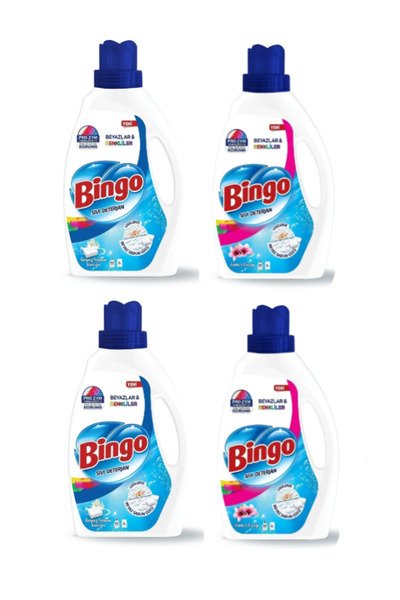 Bingo Sıvı Çamaşır Deterjanı Beyaz Sabun 2600 ml x2 + Amber Çiçeği 2600 ml x2 SET RENKLİ VE BEYAZLAR