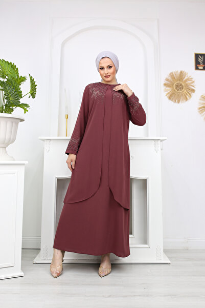 ECALAMODE Elegant Stone Detailed Hijab Special Occasion Evening Dress