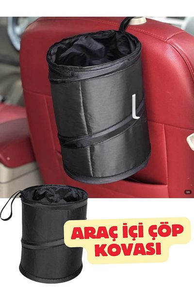 Vekorr Black Waterproof In-Car Trash Can - Foldable and Hanging