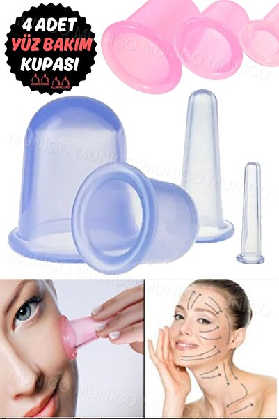 Munico Anti-Selülit Vakumlu Yüz Masaj Kupaları: 4 Parça Set Vakumlu Yüz Masaj Aleti: 4 Adet Çukurluk Seti