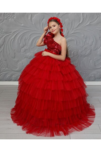 Kids Girl's Evening Dress - Wedding Dress, Tarling and Floral Crown Special Occasions for Graduation Wedding
