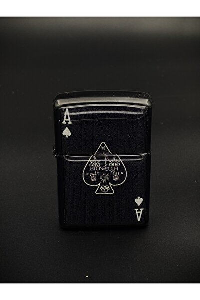 Ersoy Siyah As İskambil Kağıdı Baskılı Zippo Model Benzinli Çakmak
