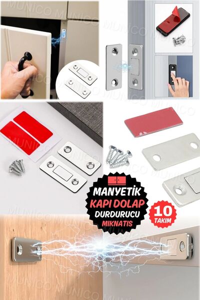 Genel Markalar Manyetik Kapı Mıknatısı 10 Takım - Paslanmaz Çelik, Güçlü Tutma Kuvveti, Hafif Çelik ve Çekmeceler