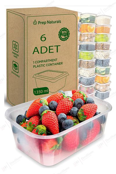Alacarte 1350 ml Bpa Free Transparent Food Storage Container - Fridge and Freezer with Lid, 6 Pcs