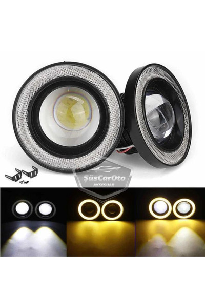 ŞüsCarOto Aksesuar Fiat Doblo D2 2005-2010 Uyumlu Mercekli Angel Sis Farı Metal 76 mm Sarı Halkalı Gündüz Farı 2 Adet