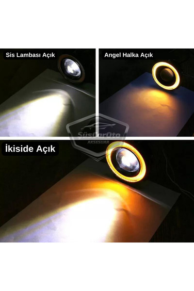 ŞüsCarOto Aksesuar Fiat Doblo D2 2005-2010 Uyumlu Mercekli Angel Sis Farı Metal 76 mm Sarı Halkalı Gündüz Farı 2 Adet