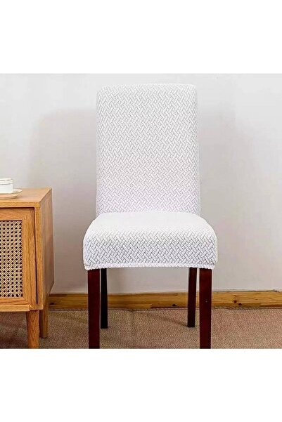 BALADI HOME Kaliteli Hasır Desen Jakarlı Bambu Kumaştan Standart Sandalye Kılıfı Lıkralı 1 Adet