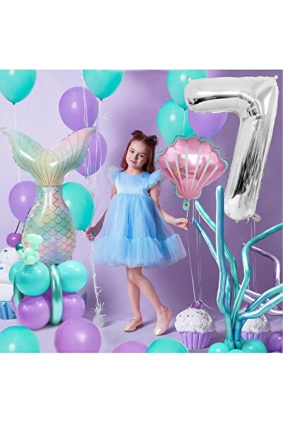 Store Modalist Deniz Kızı Kuyruğu Deniz Kabuğu Gümüş Rakam Balon Doğum Günü Parti Seti Süsü Ne