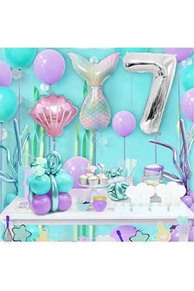 Store Modalist Deniz Kızı Kuyruğu Deniz Kabuğu Gümüş Rakam Balon Doğum Günü Parti Seti Süsü Ne