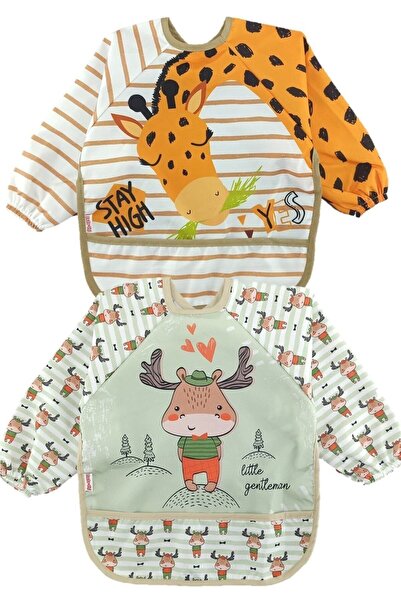 dubi baby Giraffe and Deer Pattern Baby Food Bib with Sleeves and Pockets
