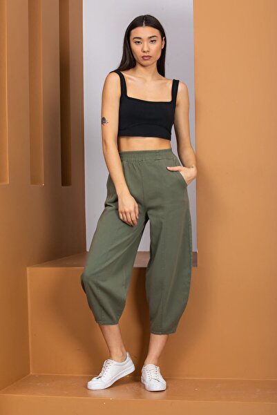 Genel Markalar Kadın %100 Pamuk Cepli Gabardin Şalvar Pantolon