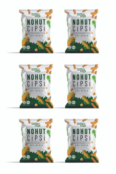 Rolling Pops 56g Süt Mısır Çeşnili Nohut ve Mercimek Cipsi Seti 6 adet