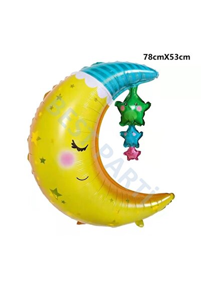 BEST PARTİ DOĞUM GÜNÜ PARTİ SÜSLERİ Sleeping Moon Foil Balloon 78X53 cm