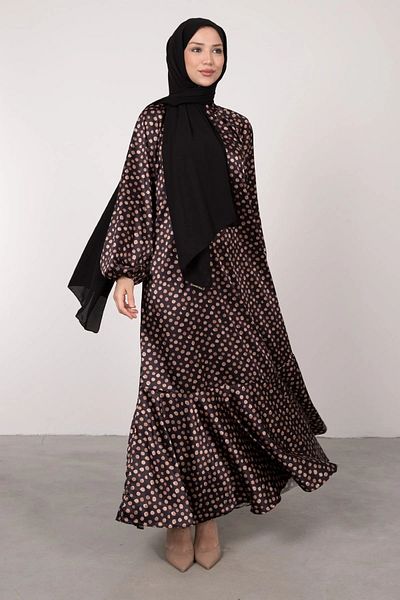 Busta Boutique Mini Dotted Patterned Satin Hijab Dress