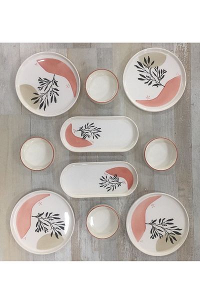 Pinkev Ceramic Breakfast and Plate Set for 4 People - 10 Piece Set