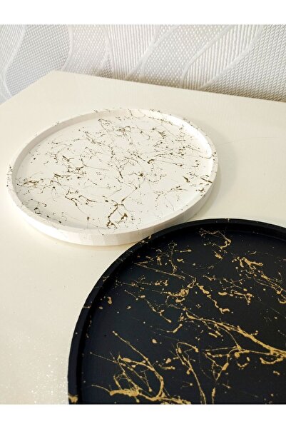 stone powder decorative İkili Gold Mermer Efekt Yuvarlak Beton Tepsi