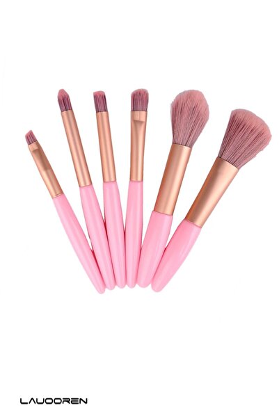 LAUOOREN مجموعة فرش مكياج وردية مكونة من 6 قطع