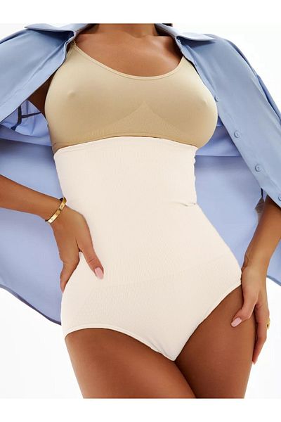 MİSTİRİK High Waist Lorica Model Seamless Knitted Corset Briefs - White Color