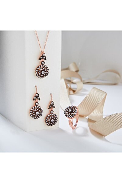 Siset Gümüş 925 Ayar Rose Kaplama Tasarım Elmas Montür Papatya Model Gümüş Üç...