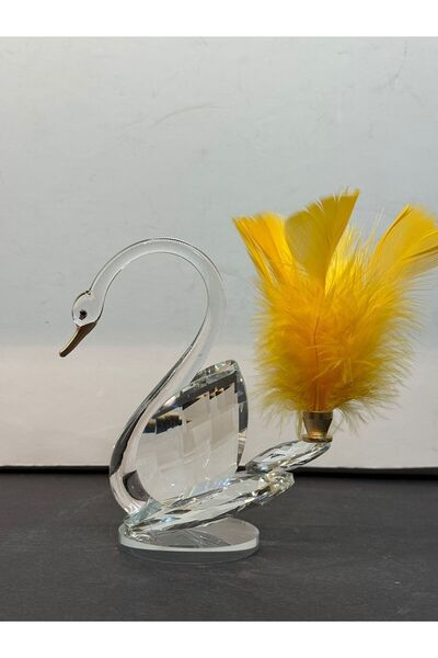 Peramari Dekoratif Kristal Cam Tüylü Kuğu Sarı