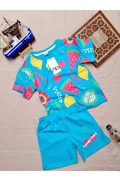 krm kerem bebe Fruit Patterned Summer Set for Girls