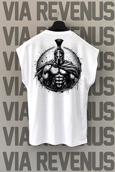 Vordevia Tricou sport alb cu imprimeu pe spate Gladiator - mâneci zero