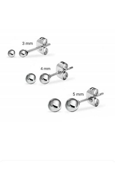 Arescollection Surgical Steel Silver Color Ball Earring