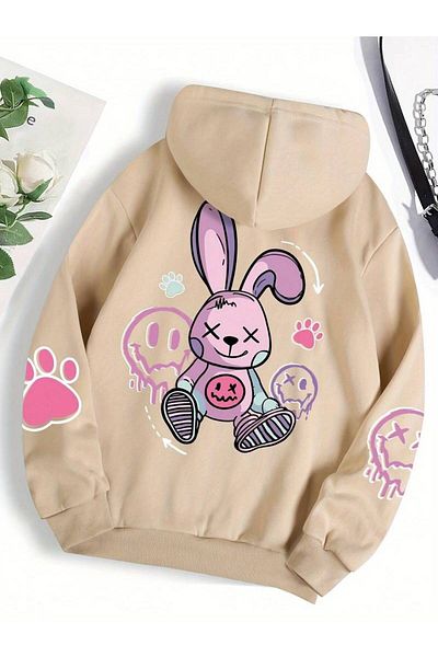 AMMA Χειμερινό φούτερ με κουκούλα Unisex με στάμπα Rabbit - 3 κλωστές
