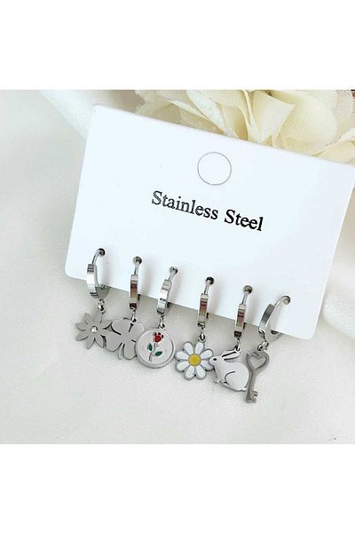 G Sport POLO 6-Piece Steel Earrings - Daisy, Rose, Rabbit and Other Model