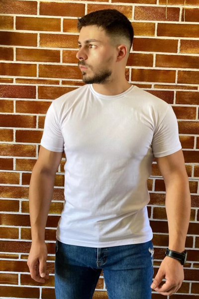 CATSPY Ekstra Dar Kalıp Spor Kesim Basic Erkek Beyaz Tshirt