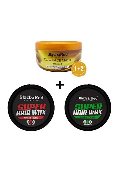 Black Red Clay Mask Argan 400 Gr and 2 Pieces Wax Matte Hard Shiny Hard